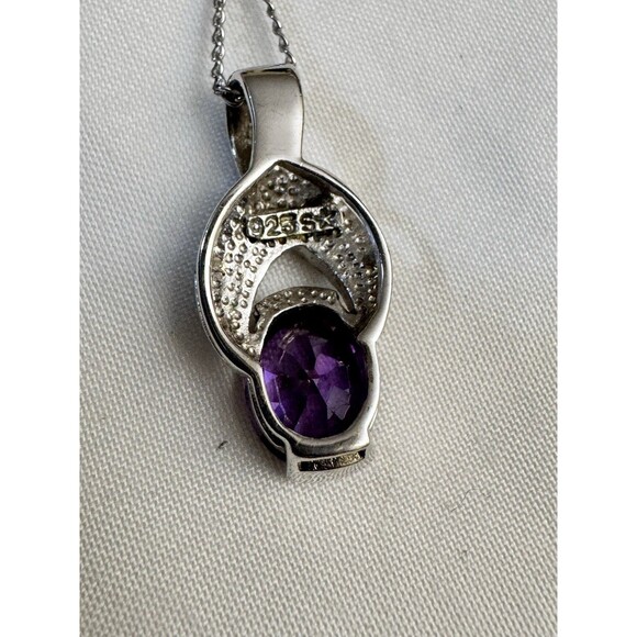 Amethyst & Blue Fire Opal Inlay 925 Sterling Silver Pendant W16” Necklace - Picture 3 of 5